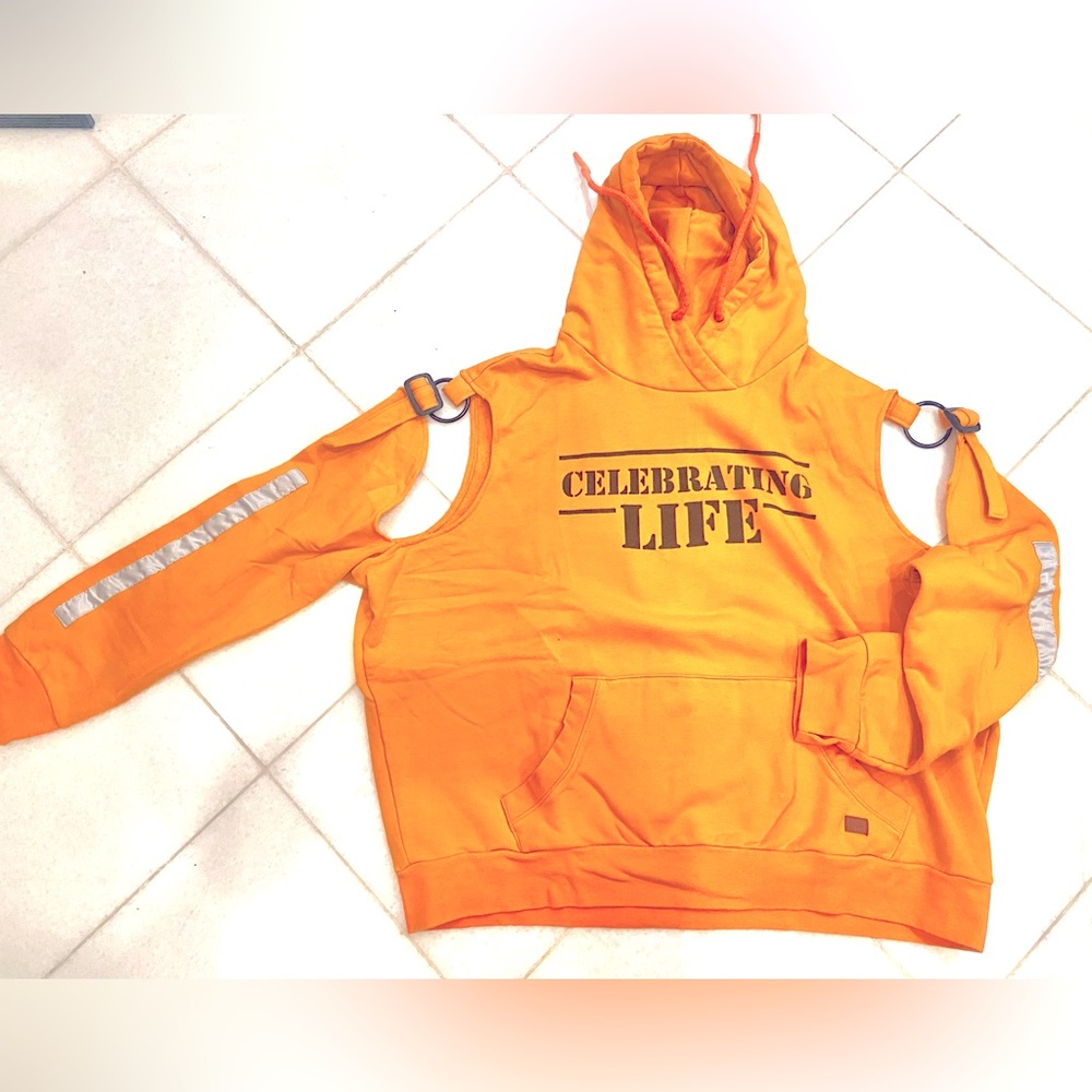 Small orange Peace Love World hoodie sweatshirt with “LOVE” - new!